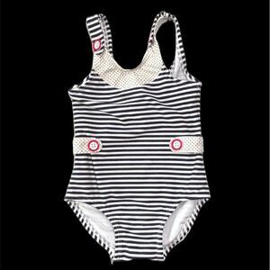 Janie And Jack One-Piece Swimsuit Nautical Stripes Polka Dot Buttons Size 12-18M